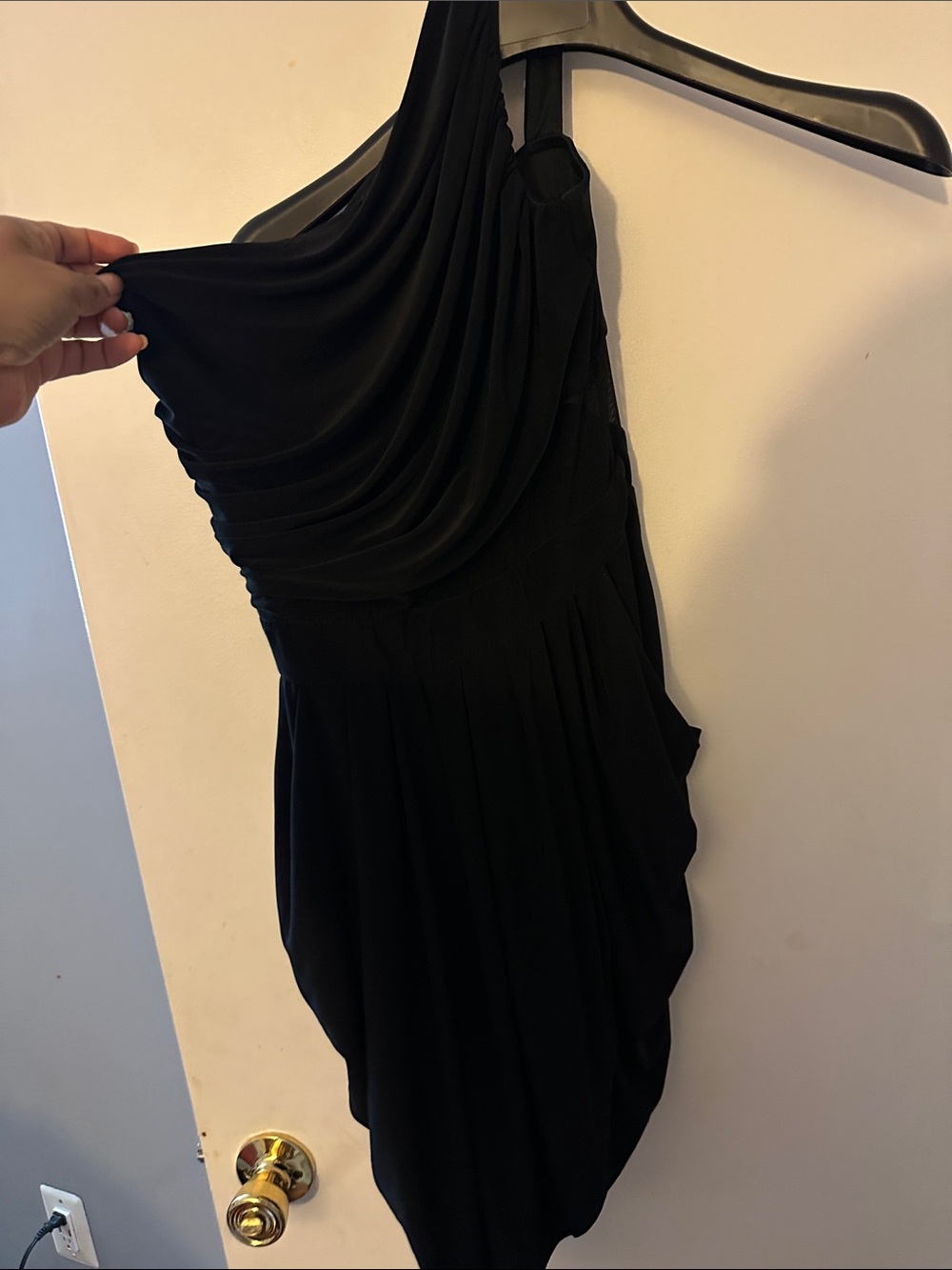 One-Shoulder Black Draped Evening Dress